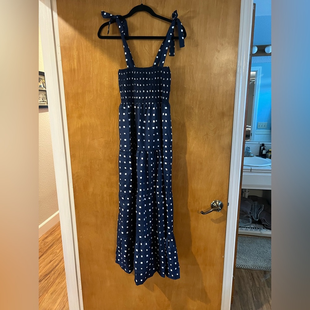 Navy and white midi dress